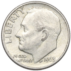 Монета 1 дайм (10 центов) 1963 года D США (аверс)