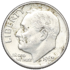 Монета 1 дайм (10 центов) 1963 года D США (аверс)