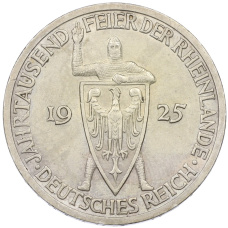 Монета 3 рейхсмарки 1925 года A Германия «Тысячелетие Рейнланда» (аверс)