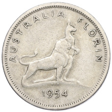 Монета 1 флорин 1954 года Австралия «Королевский визит в Австралию» (аверс)
