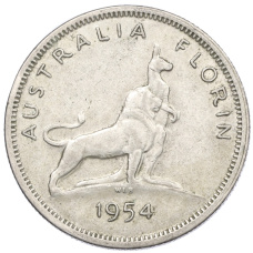 Монета 1 флорин 1954 года Австралия «Королевский визит в Австралию» (аверс)