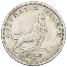 Монета 1 флорин 1954 года Австралия «Королевский визит в Австралию» (аверс)