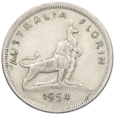 Монета 1 флорин 1954 года Австралия «Королевский визит в Австралию» (аверс)