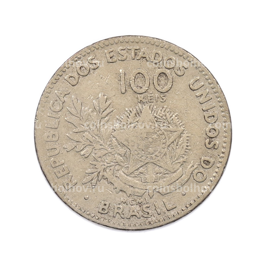 Монета 100 рейс 1901 года Бразилия