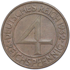 Монета 4 рейхспфеннига 1932 года A Германия (аверс)
