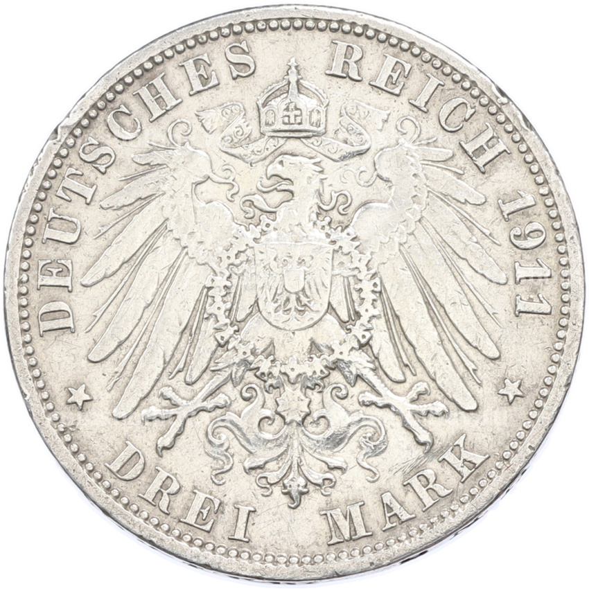 Монета 3 марки 1911 года A Германия (Пруссия) (вид 2)