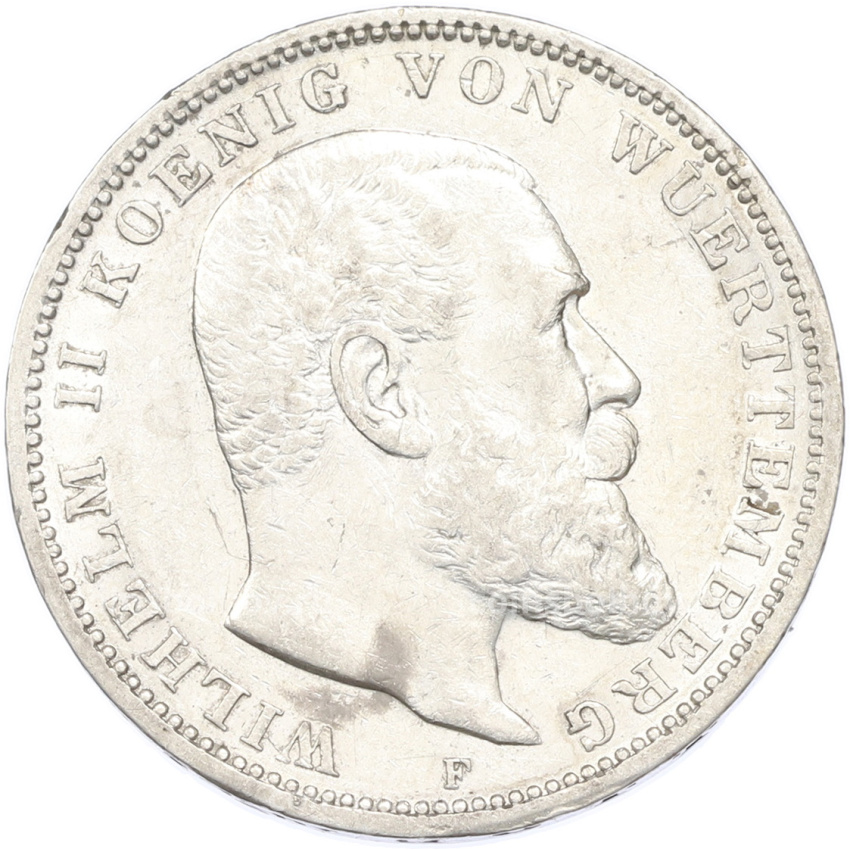 Монета 3 марки 1909 года F Германия (Вюртемберг)