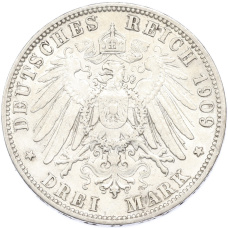 Монета 3 марки 1909 года F Германия (Вюртемберг) (реверс)