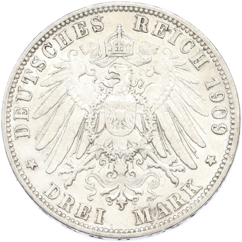 Монета 3 марки 1909 года F Германия (Вюртемберг) (вид 2)