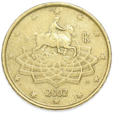 Монета 50 евроцентов 2002 года Италия (аверс)