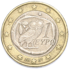 Монета 1 евро 2007 года Греция (аверс)