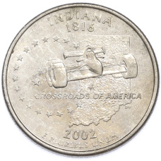 Монета 1/4 доллара (25 центов) 2002 года P США «Штаты и территории — Индиана» (аверс)