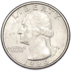 Монета 1/4 доллара (25 центов) 1990 года P США (аверс)