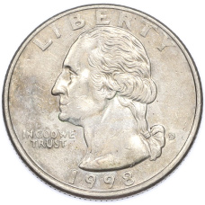 Монета 1/4 доллара (25 центов) 1998 года D США (аверс)
