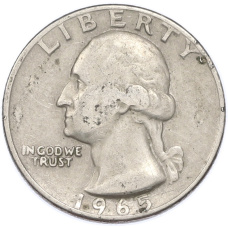 Монета 1/4 доллара (25 центов) 1965 года США (аверс)