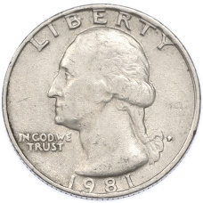Монета 1/4 доллара (25 центов) 1981 года P США (аверс)