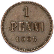 Монета 1 пенни 1906 года Русская Финляндия (аверс)