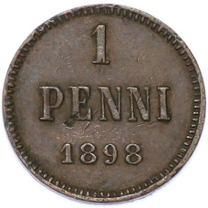 Монета 1 пенни 1898 года Русская Финляндия (аверс)