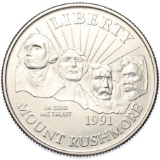 Монета 1/2 доллара (50 центов) 1991 года D США «50 лет Национальному мемориалу Рашмор» (аверс)
