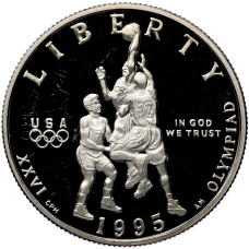 Монета 1/2 доллара (50 центов) 1995 года S США «XXVI летние Олимпийские Игры 1996 в Атланте — Баскетбол» (аверс)