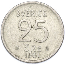 Монета 25 эре 1961 года Швеция (аверс)