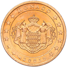 Монета 2 евроцента 2001 года Монако (аверс)