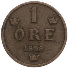 Монета 1 эре 1898 года Швеция (аверс)