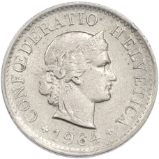 Монета 5 раппенов 1964 года Швейцария (аверс)