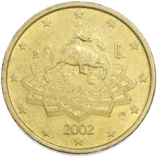 Монета 50 евроцентов 2002 года Италия (аверс)