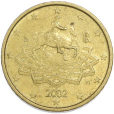 Монета 50 евроцентов 2002 года Италия (аверс)