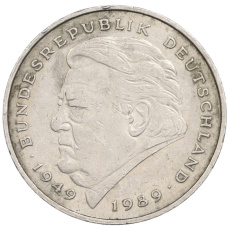 Монета 2 марки 1990 года J Германия «Франц Йозеф Штраус» (аверс)