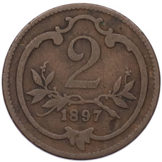 Монета 2 геллера 1897 года Австрия (аверс)