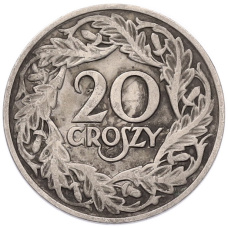 Монета 20 грошей 1923 года Польша (реверс)