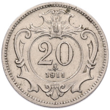 Монета 20 геллеров 1911 года Австрия (аверс)