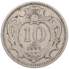 Монета 10 геллеров 1894 года Австрия (аверс)