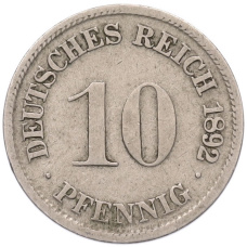 Монета 10 пфеннигов 1892 года D Германия (аверс)