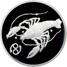 Монета 3 рубля 2004 года СПМД «Знаки зодиака — Рак» (аверс)