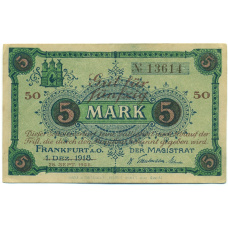 Банкнота 50 марок 1922 года Германия — Франкфурт-на-Одере (Нотгельд) (Надпечатка на 5 марках 1918 года)