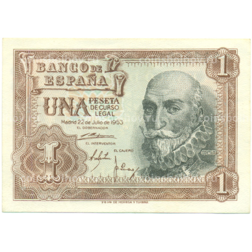 Банкнота 1 песета 1953 года Испания