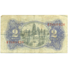 Банкнота 2 песеты 1938 года Испания (вид 2)