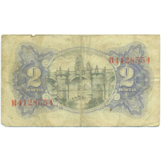 Банкнота 2 песеты 1938 года Испания (вид 2)