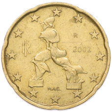 Монета 20 евроцентов 2002 года Италия (аверс)