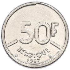 Монета 50 франков 1987 года Бельгия (Надпись на французском — BELGIQUE) (аверс)