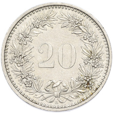 Монета 20 раппенов 1991 года Швейцария (реверс)