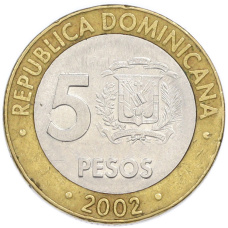 Монета 5 спесо 2002 года Доминиканская республика (реверс)