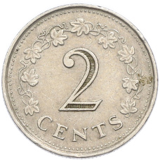 Монета 2 цента 1977 года Мальта (реверс)