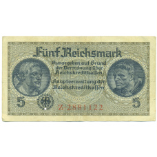 Банкнота 5 рейхсмарок 1940 года Германия (Для оккупированных территорий)