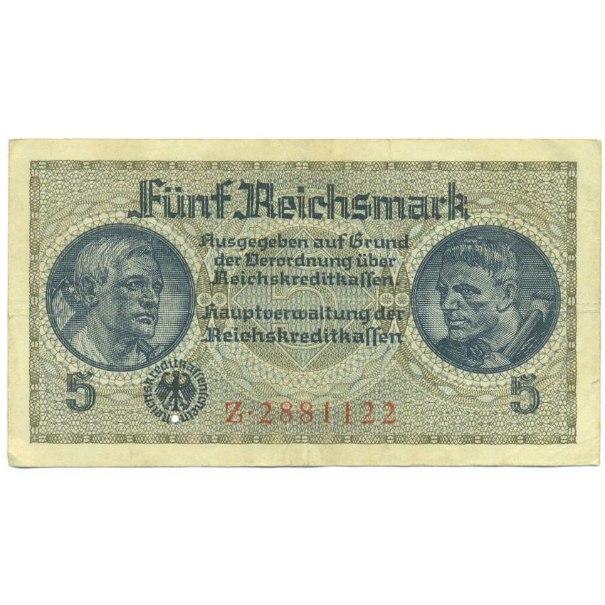 Банкнота 5 рейхсмарок 1940 года Германия (Для оккупированных территорий)