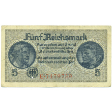 Банкнота 5 рейхсмарок 1940 года Германия (Для оккупированных территорий)