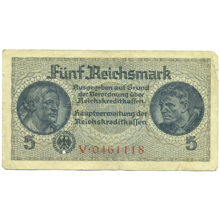 Банкнота 5 рейхсмарок 1940 года Германия (Для оккупированных территорий)